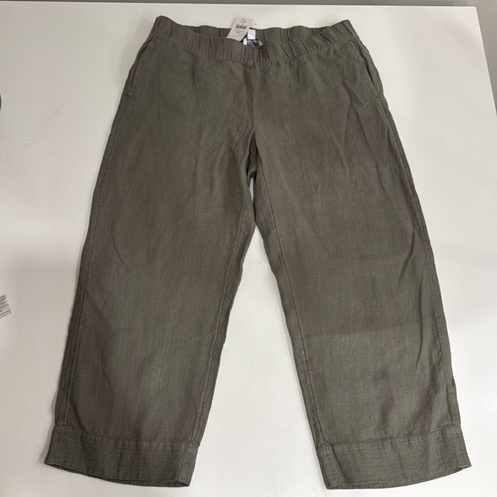 J. Jill Olive Green Relaxed Linen-Cotton Cropped Pants
